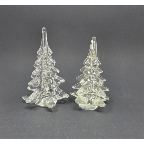 Other - Set of 2 VTG Clear Art Glass Christmas Tree Figurines Holiday Decor 5.5" and 6"